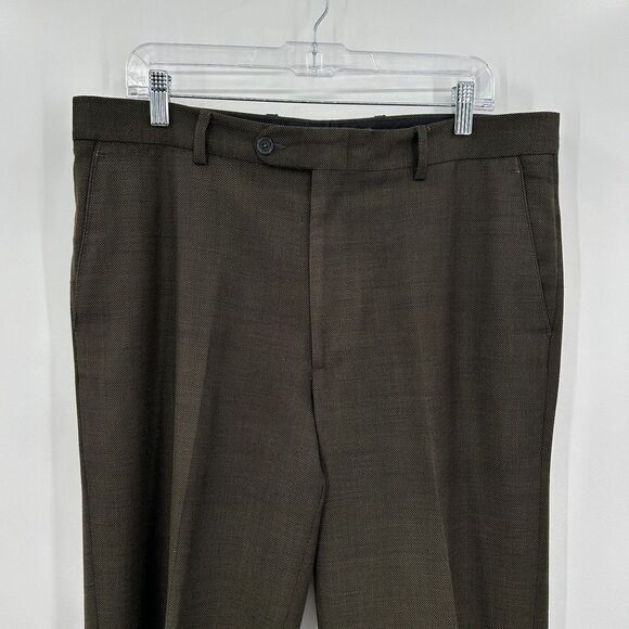 LINEA NATURALE Luxe Men's 100% Wool Olive Green Straight Leg Dress Pants Size 35 - Picture 3 of 5